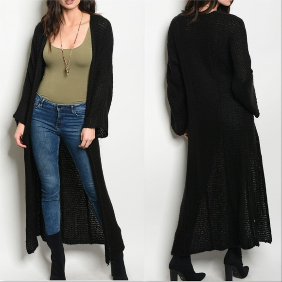 Sweaters - FULL LENGTH BLACK KNIT CARDIGAN